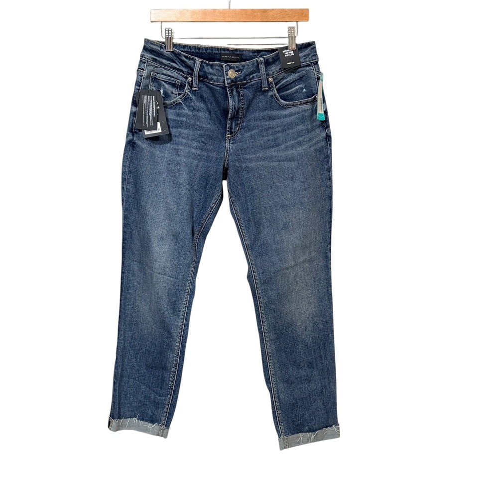Silver Jeans Co Boyfriend Mid Rise Slim Leg Jeans Blue Medium Wash W30 L29 NEW
